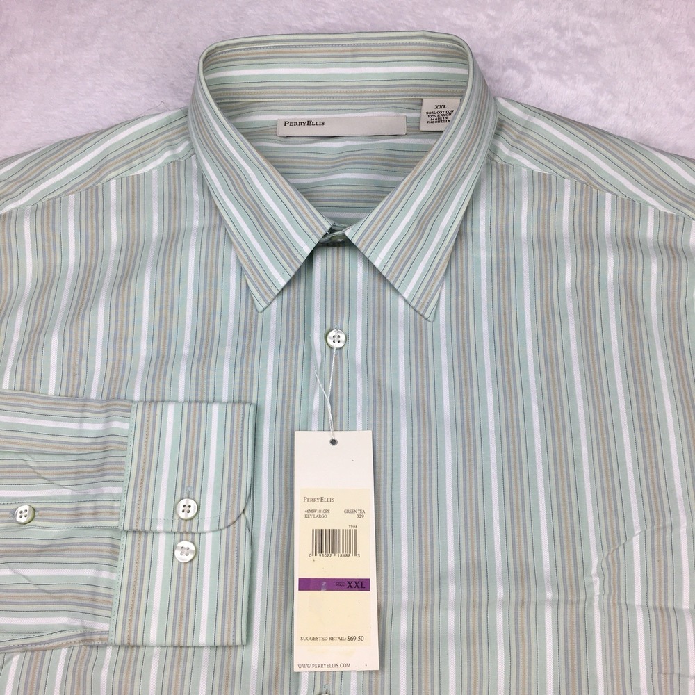 Perry Ellis Dress Shirt Mens XXL‎ Green Tea Cotton/Rayon Blend NWT!